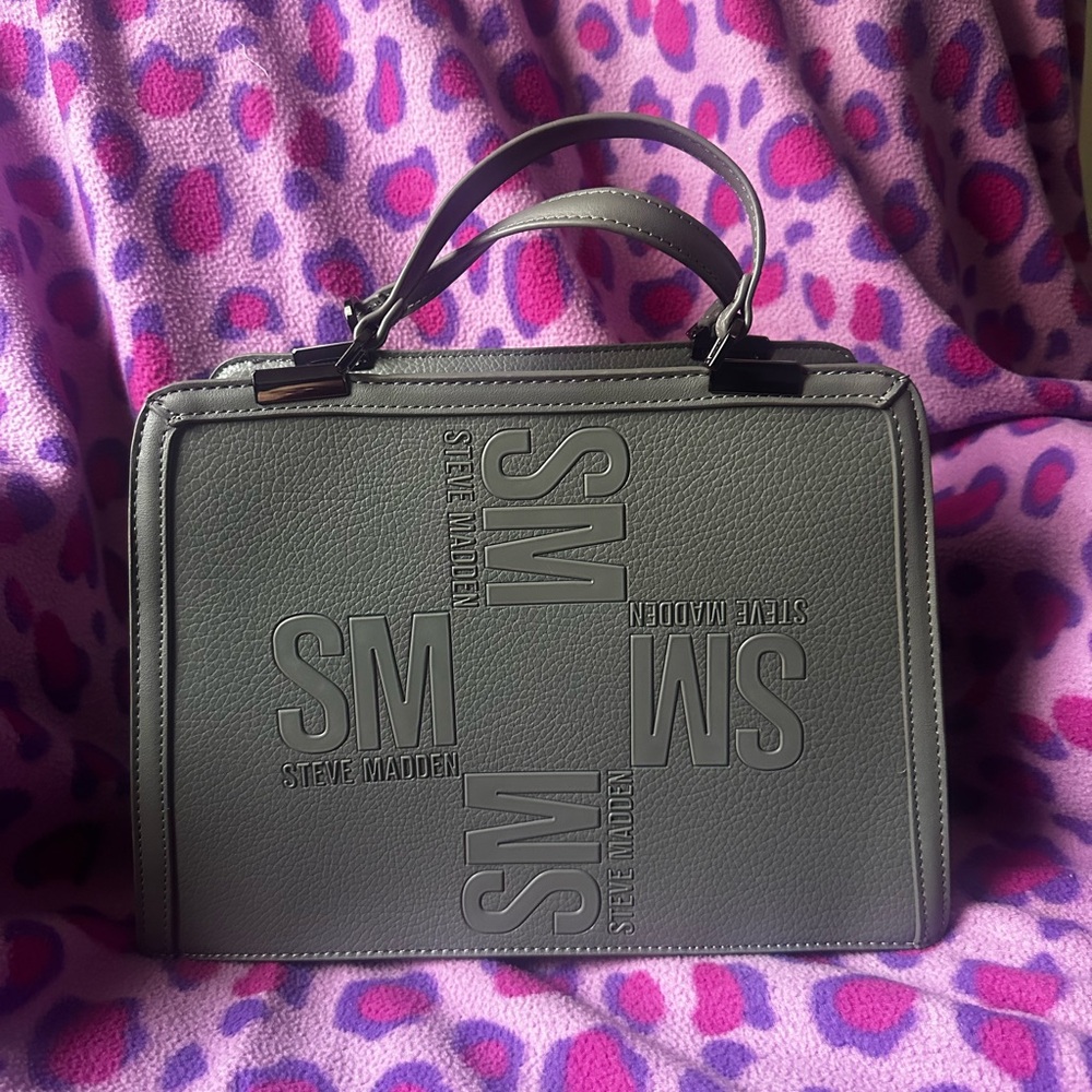 Steve Madden Gray Embossed SM Top-Handle Satchel